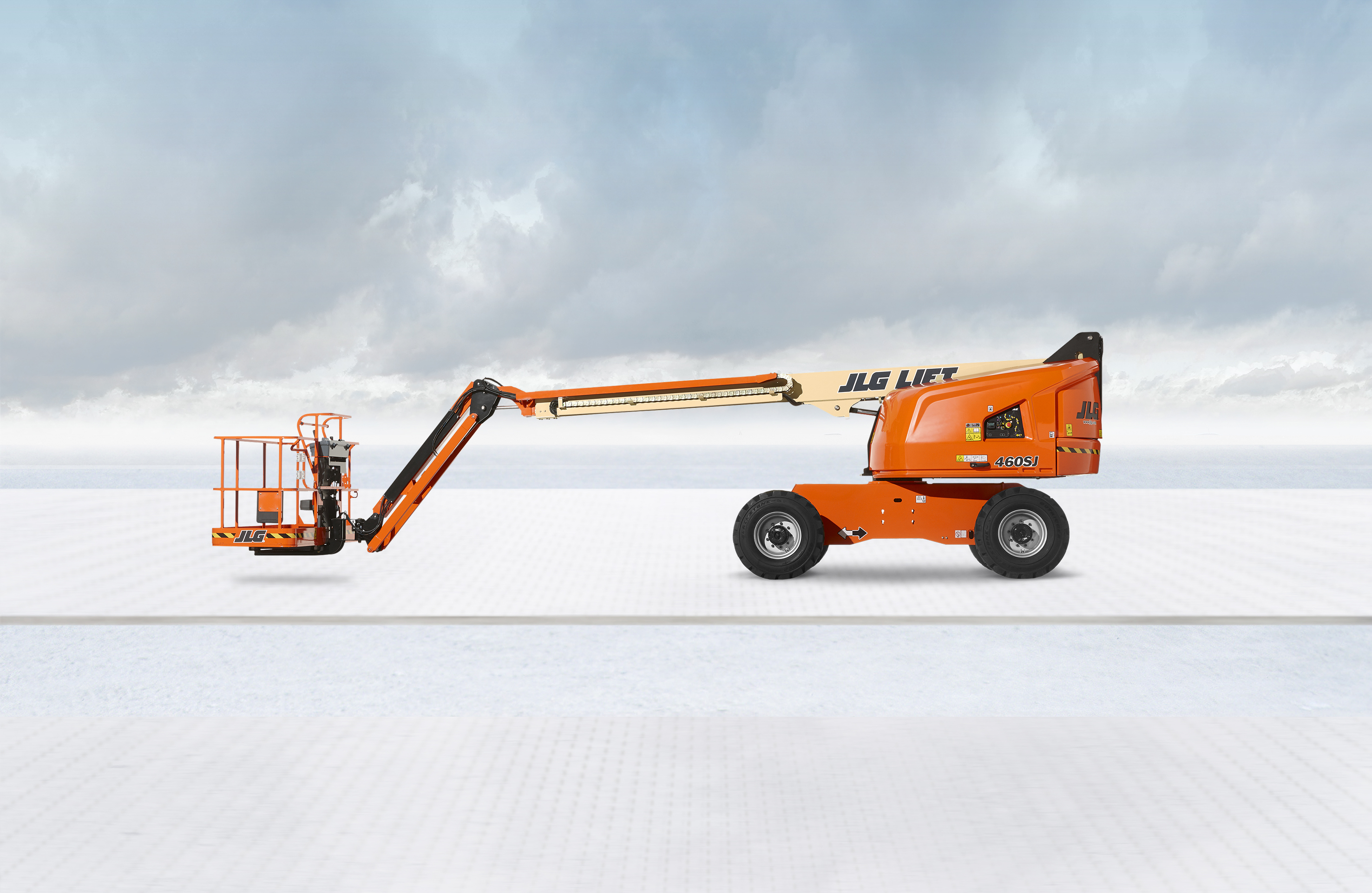 Telescopic boom lifts with tires